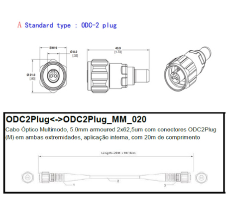 5,0 milímetros de cable óptico acorazado con varios modos de funcionamiento 2 X 62.5um con los conectores del enchufe ODC2