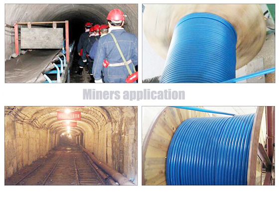 Uso ignífugo de los mineros del cable de la fibra de la explotación minera Cable de fribra óptica de cristal de 4 bases al aire libre