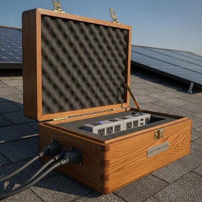 Casilla de madera más espuma incluida opción de banda de alimentación de powercon para el acceso a la energía en el techo del hogar y la integración de dispositivos eléctricos