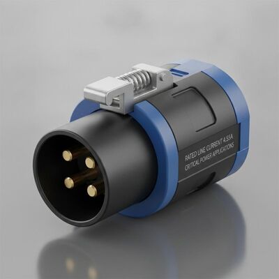 Conector powercon de corriente nominal de línea de 4,55 A que ofrece mecanismo de bloqueo y contacto eléctrico superior para aplicaciones de energía críticas